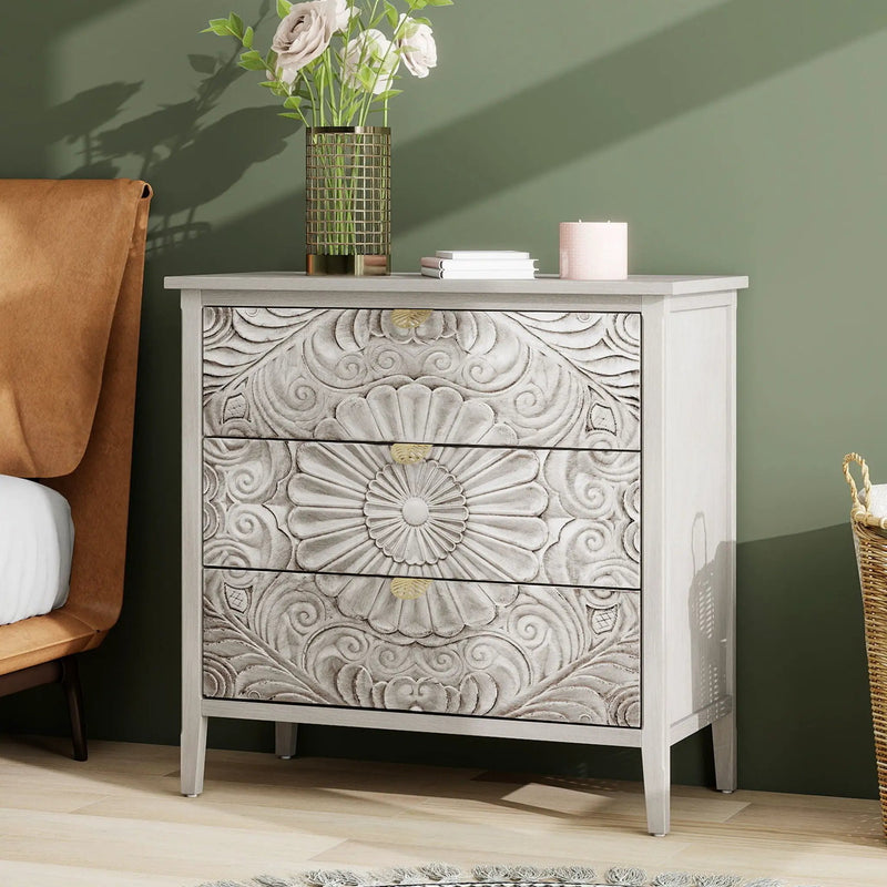 3 Drawer Cabinet, American Furniture, Suitable For Bedroom, Living Room - Light Gray by HouseOfZazla