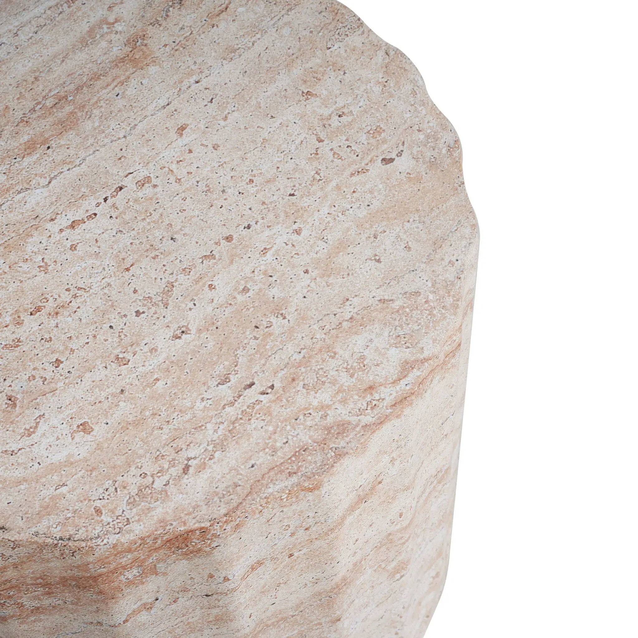 Outdoor / Indoor Lightweight Concrete Side Table, Cylinder Travertine Finish Accent Table - Beige by HouseOfZazla