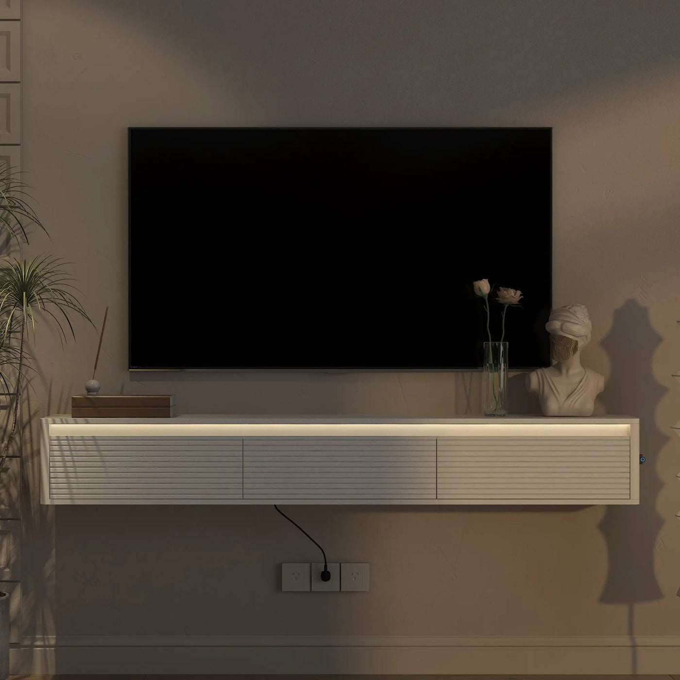 Floating TV Stand with LED Lights & Power Outlet by HouseOfZazla