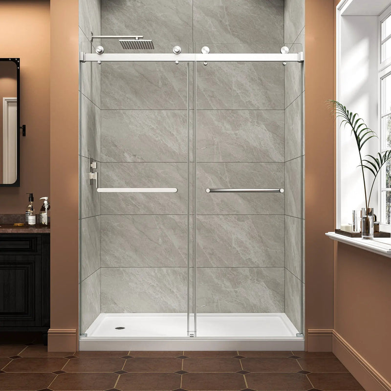 55"-60" W x 76" H Brushed Nickel Reversible Frameless Sliding Shower Door by HouseOfZazla