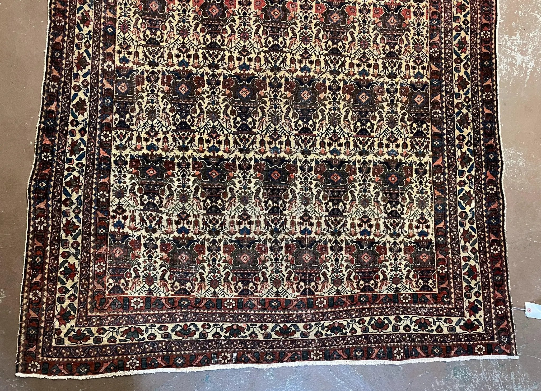 Antique Persian Afshar Rug 5x7, Wool Hand Knotted Oriental Carpet 5 x 7 ft, Repeated Motif Allover, Cream and Maroon, Tribal Rug, Medium Sized Rug, Zil-i-Sultan Design by Jewel Rugs