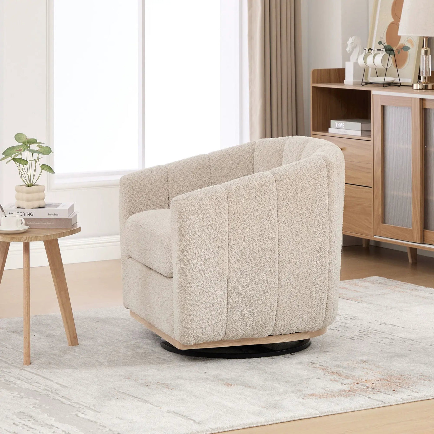 Swivel Upholstered Barrel Chair With Metal Base by HouseOfZazla