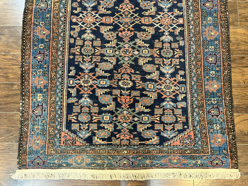 Antique Persian Tribal Rug 5x7, Navy Blue & Pink, Hand Knotted Handmade 1920s Wool Rug, Allover Pattern, Persian Hamadan Rug by Jewel Rugs