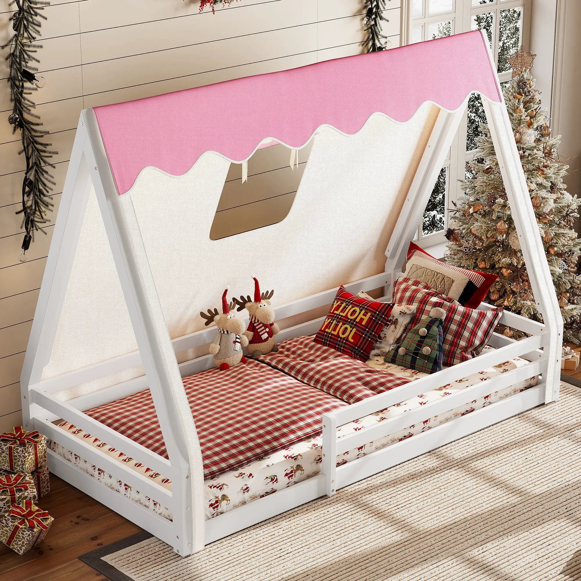 Twin Size House Floor Bed with Tent and Light by HouseOfZazla