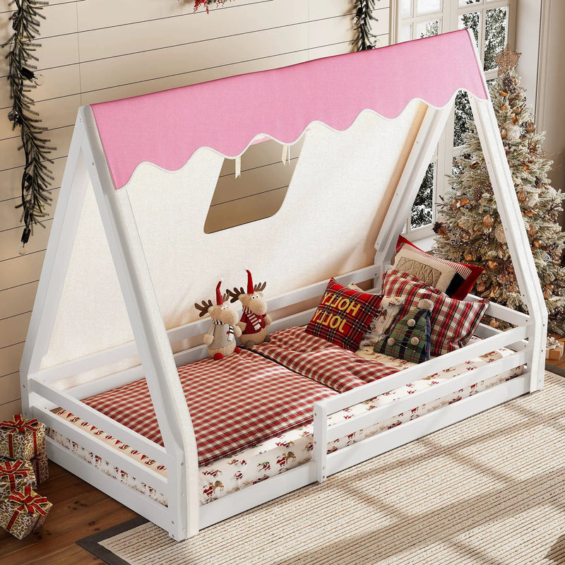 Twin Size House Floor Bed with Tent and Light by HouseOfZazla