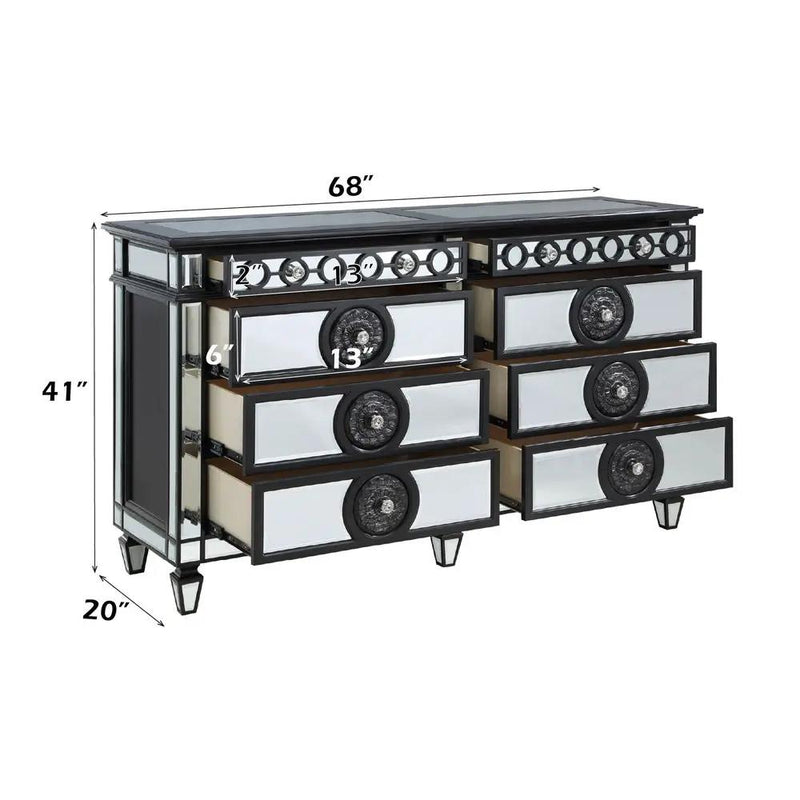 Varian II - Dresser - Mirrored, Black & Sliver by Unique Piece Furniture