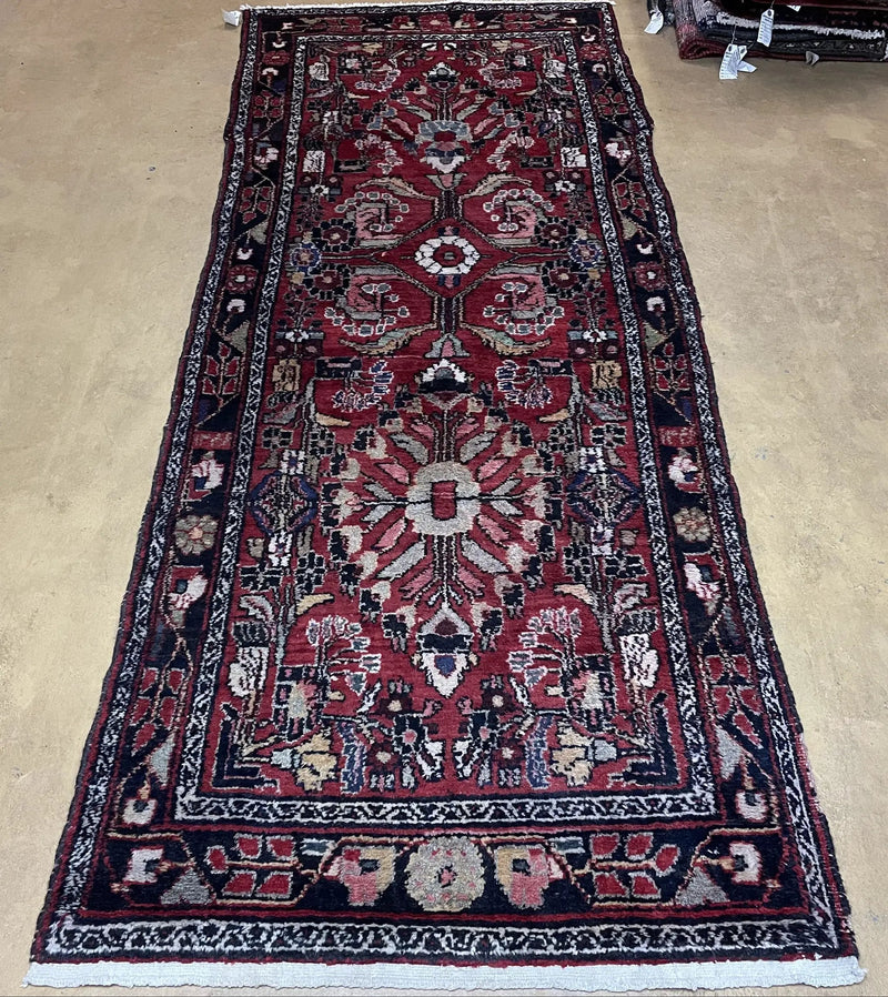 Antique Persian Hamadan Runner Rug 3.4 x 9, Red, Handmade Wool Runner by Jewel Rugs