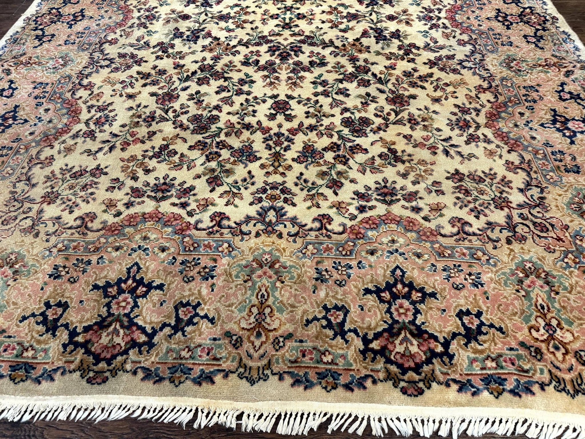 Antique Karastan Rug 8.8 x 12 Lanamar Floral Ivory Kirman Wool Discontinued by Jewel Rugs