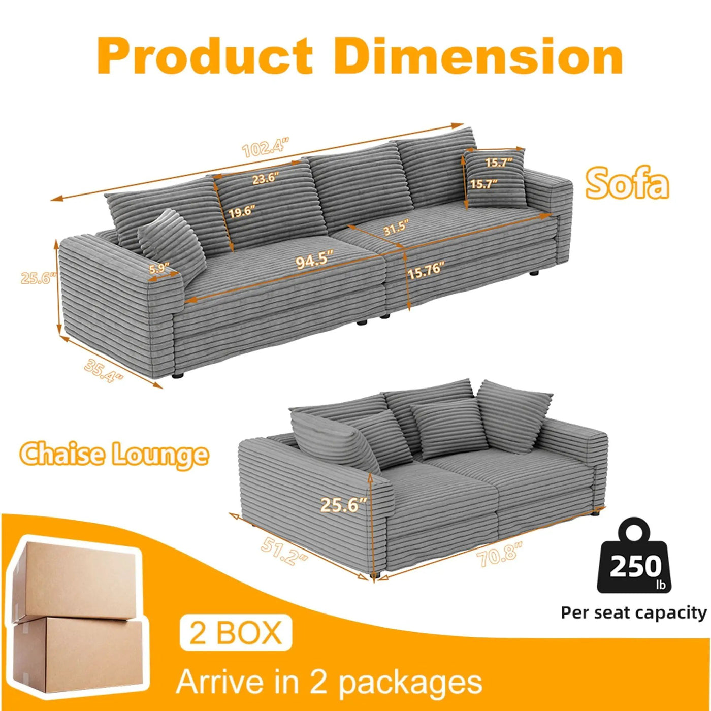 4 Seat Sofa, Deep Seat Couches With Soft Pillows by HouseOfZazla