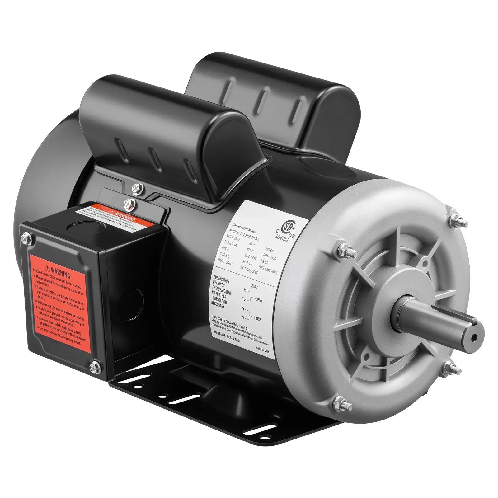 5 HP Electric Motor for Air Compressors, 3450 RPM, Single-Phase 230V by HouseOfZazla