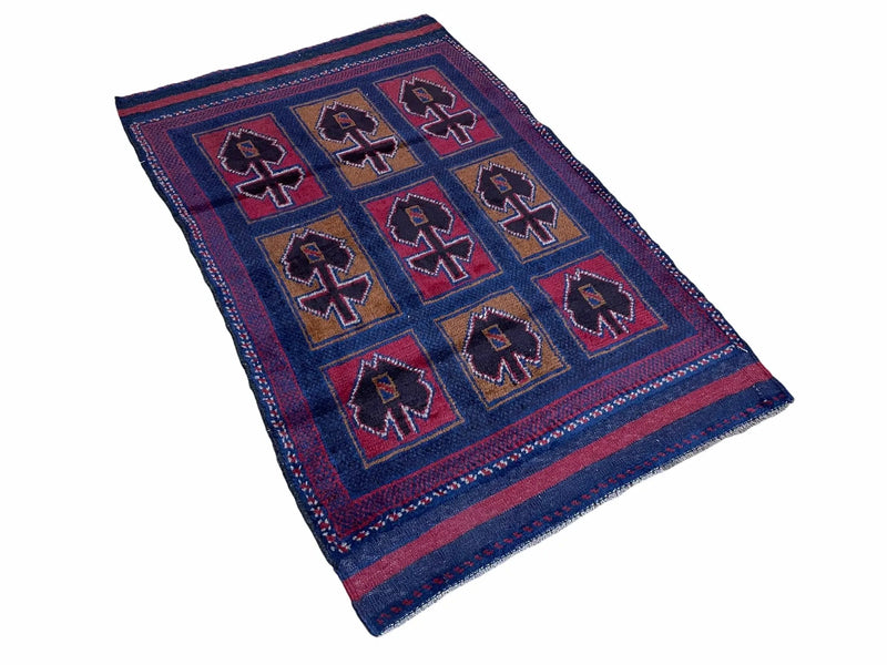 2' 9" X 4' 5" Vintage Handmade Tribal Wool Rug Balouchi Afghan Rug Blue Red 3x5 by Jewel Rugs