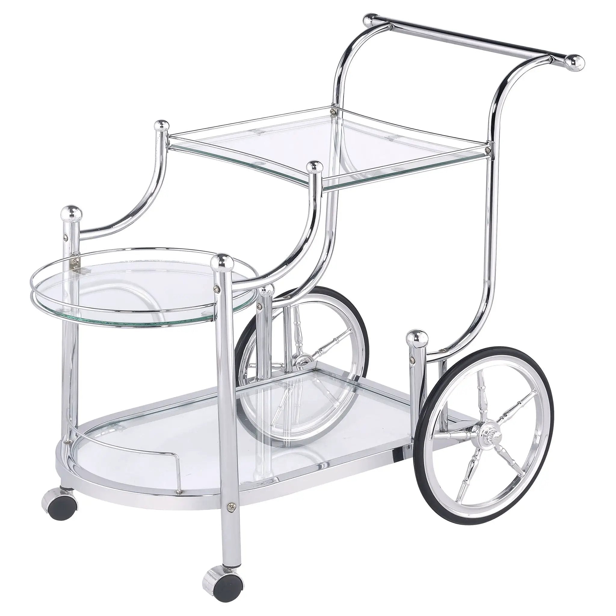 Sarandon 3-tier Glass Shelf Metal Bar Cart Chrome by Unique Piece Furniture