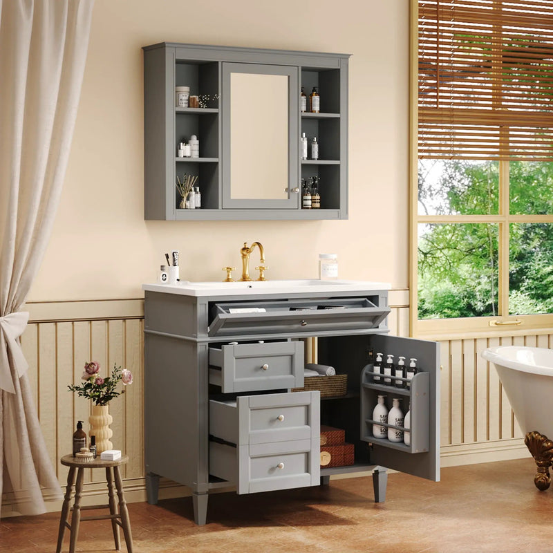 Bathroom Vanity With Mirror Cabinet, Single Sink With 2 Soft Closing Doors And 4 Drawers by Unique Piece Furniture