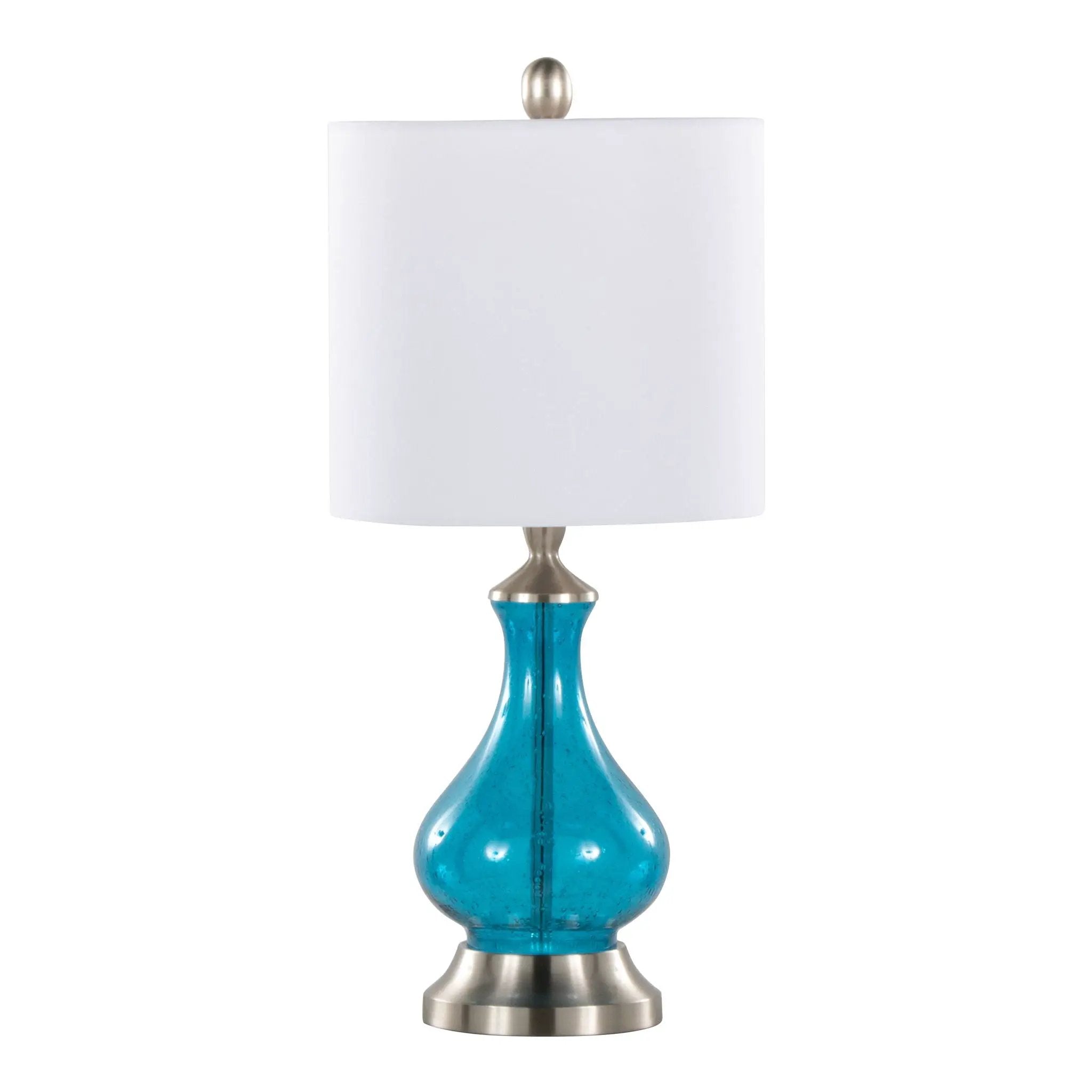 Jasmine - Contemporary Lamp - Clear Sapphire Blue Seeded / Nickel / White by HouseOfZazla