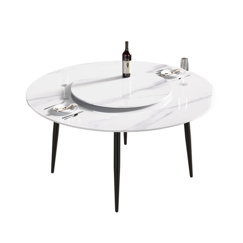 Modern Artificial Stone Round Dining Table, Can Accommodate 6 People Artificial Stone Turntable - by HouseOfZazla