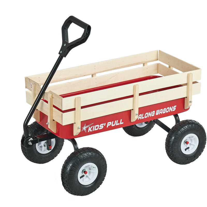 Pull-Along Wagon for Kids, 39 Inch Toddler Wagon with Wooden Panels & Handle by HouseOfZazla