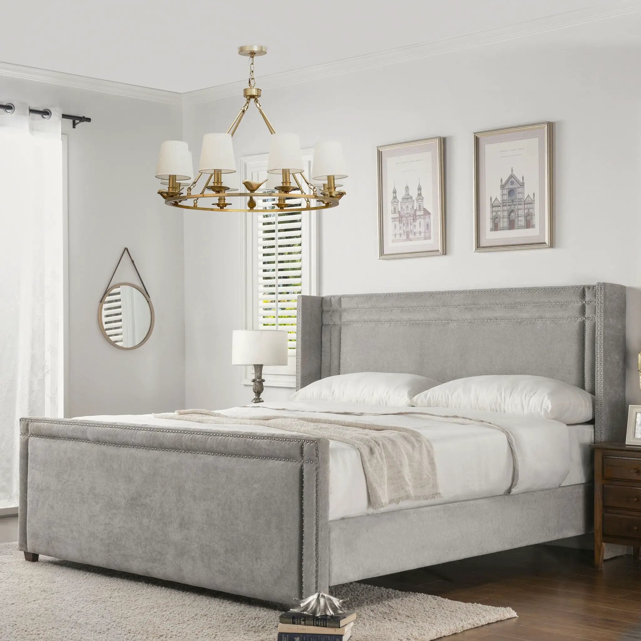 Elle - Wingback Upholstered King Bed - Silver Gray by HouseOfZazla