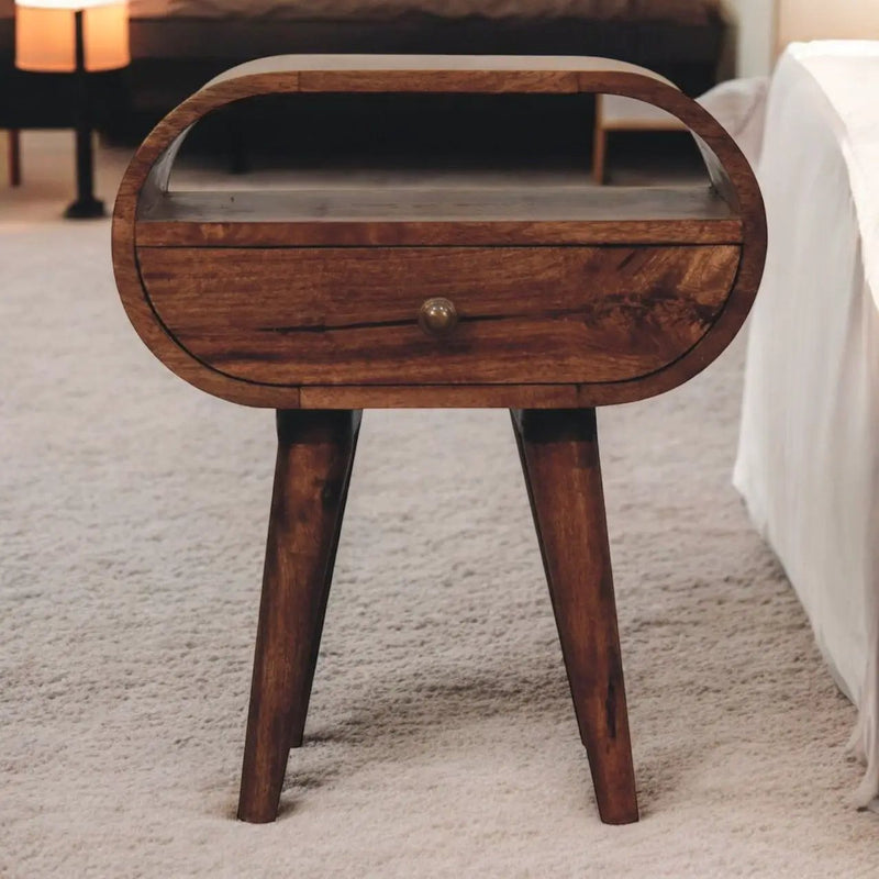 Circular Bedside Table With Open Slot - Caramel by Unique Piece Furniture