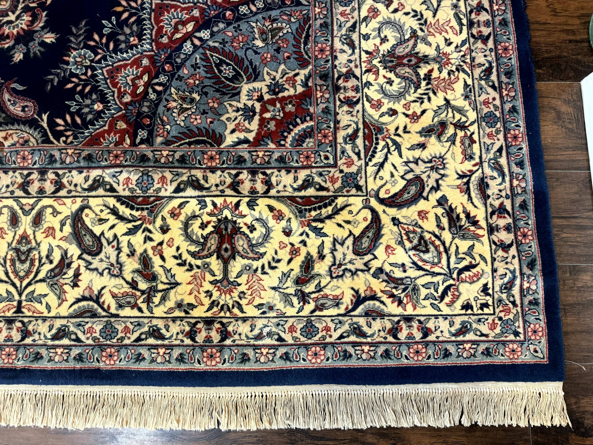 Sino Persian Kerman Rug 10x14, Blue and Beige, Floral Medallion, Fine 240 KPSI by Jewel Rugs