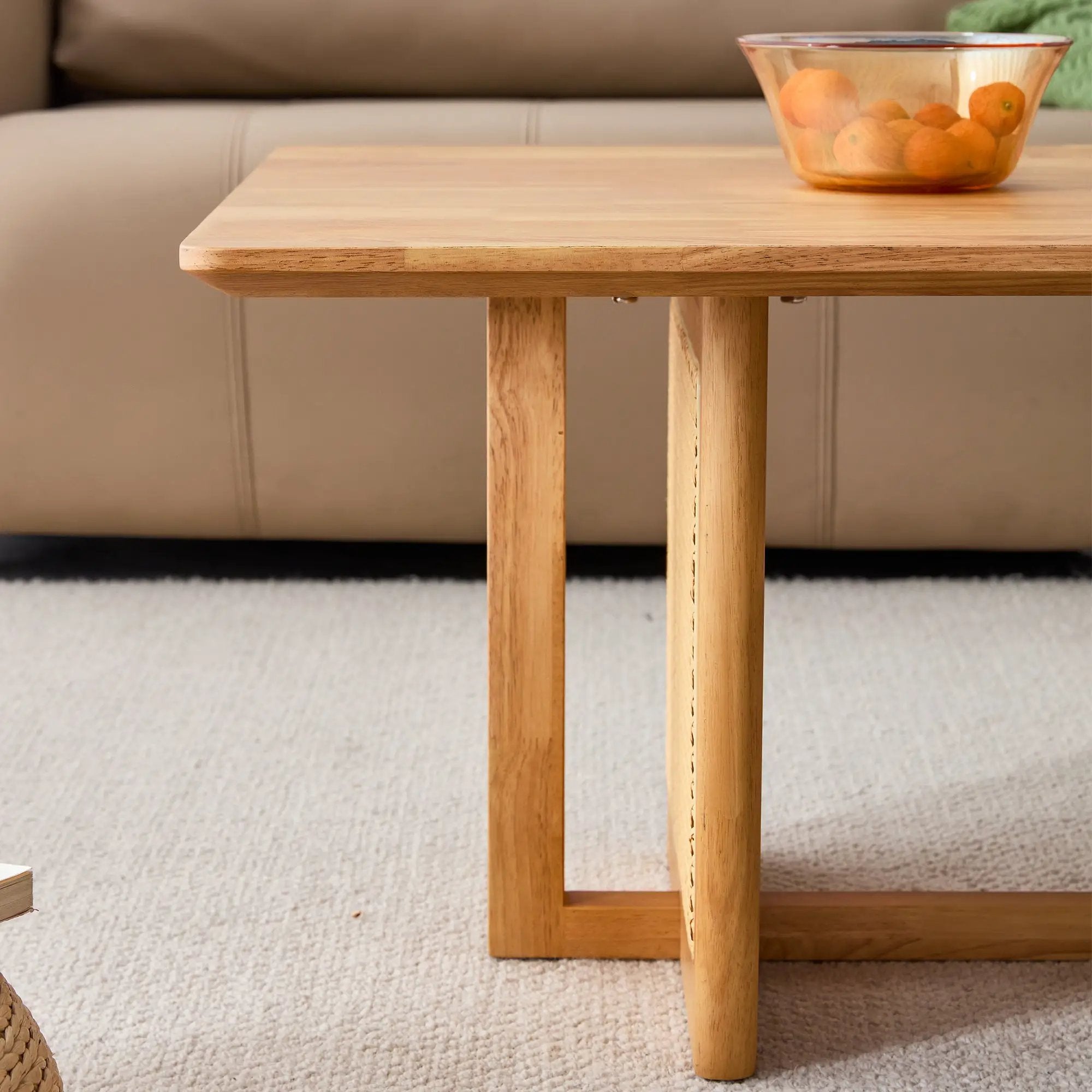 Natural Rubber Wood and Solid Wood Minimalist Coffee Table by BLAKHOM