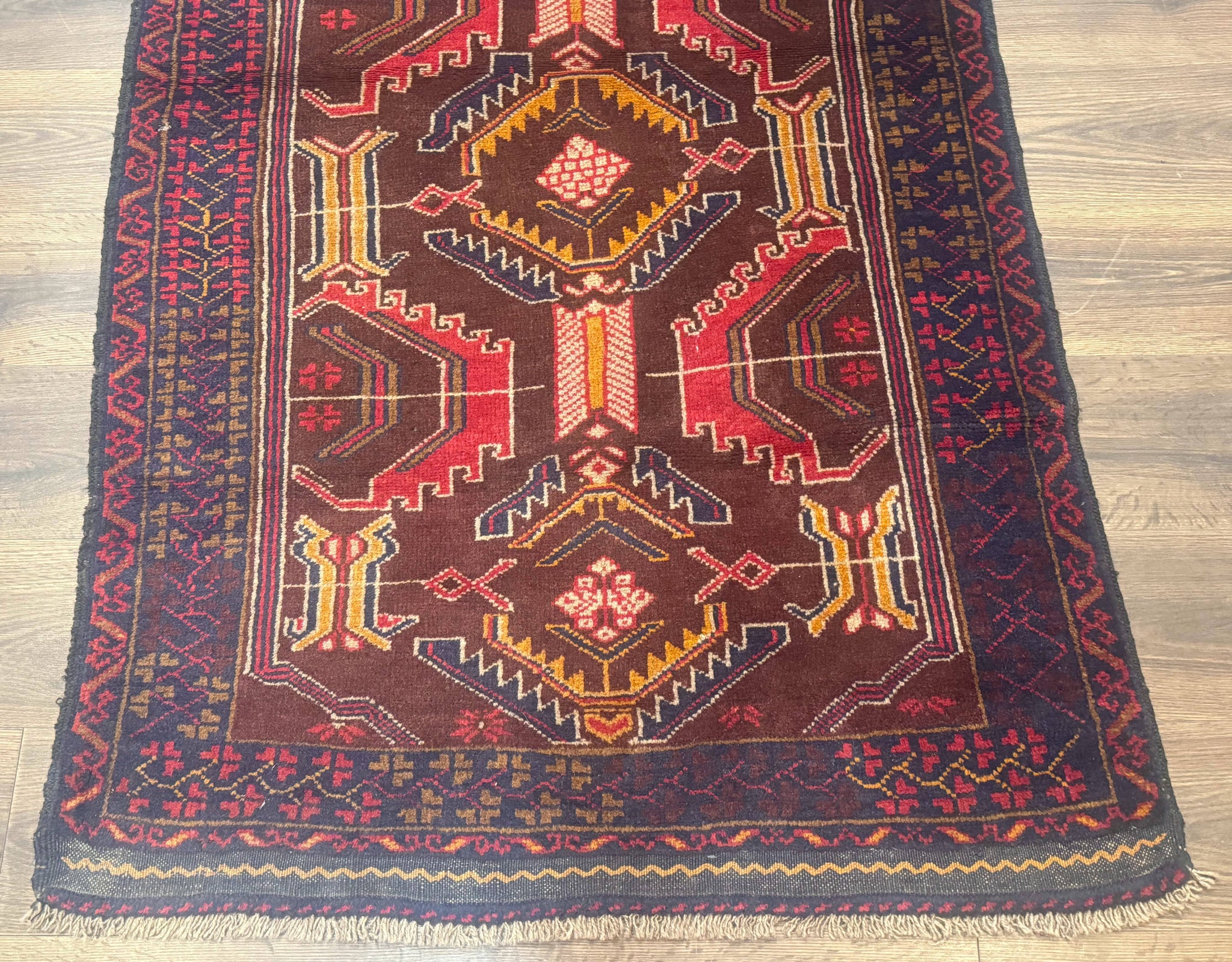 Afghan Rug 3x7, Maroon and Navy Blue, Balouch Carpet, Tribal Rug, New by Jewel Rugs