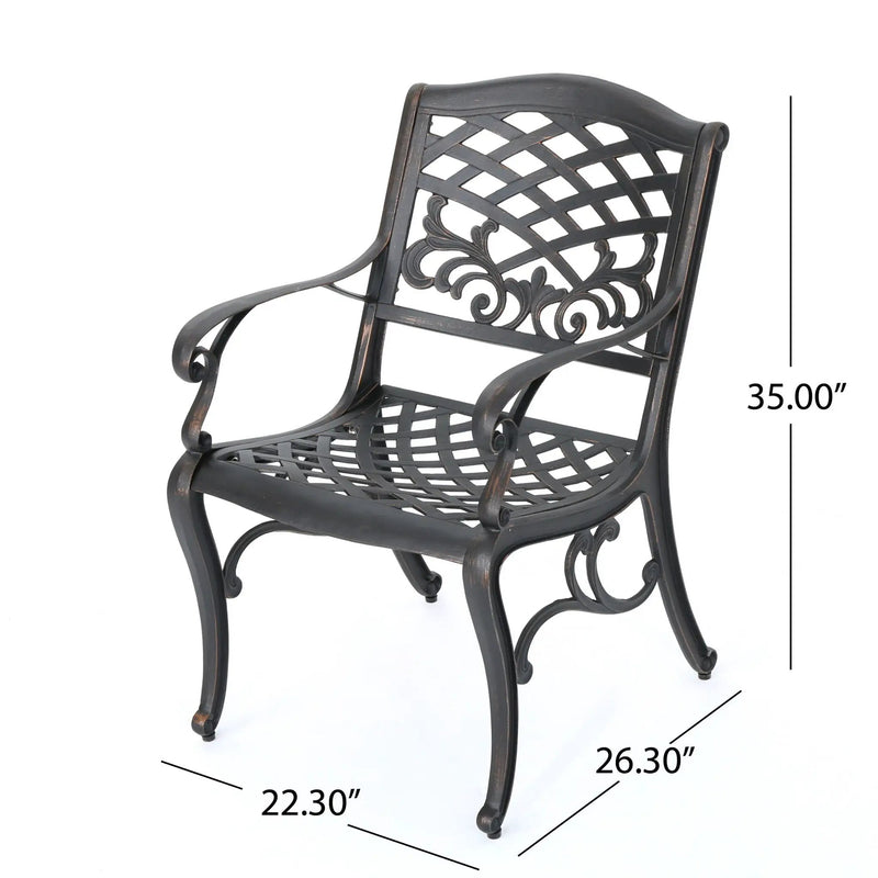 Luminea Outdoor Aluminum Dining Chair With Scroll Design, Lattice Pattern And Cabriole Legs - Copper by HouseOfZazla