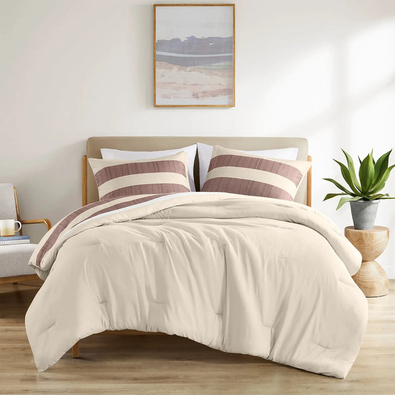 3-Piece King/Cal King Stripe Textured Print Comforter Set - Terracotta by HouseOfZazla