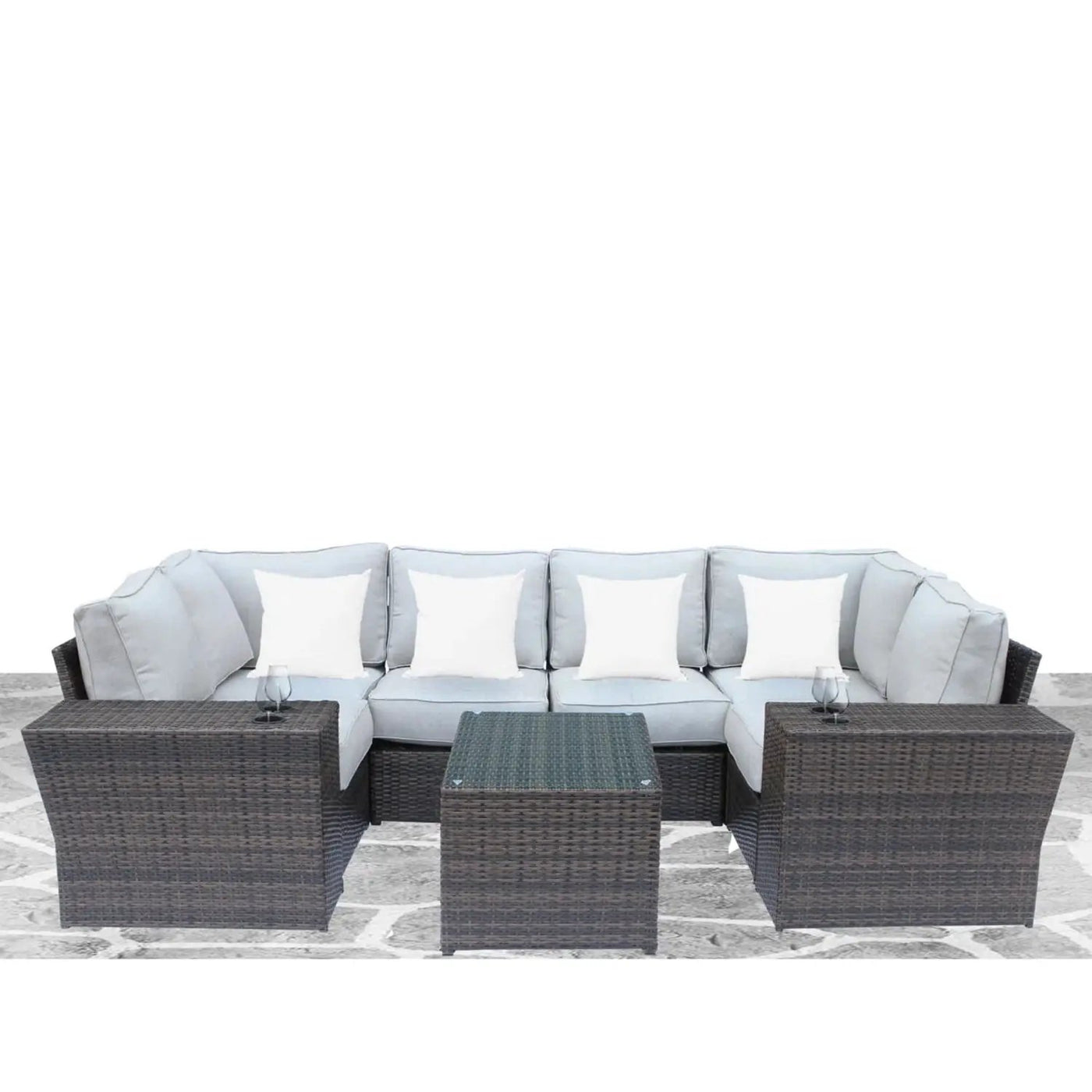 Outdoor Wicker Sectional With Weather Resistant Cushions And Table by Unique Piece Furniture