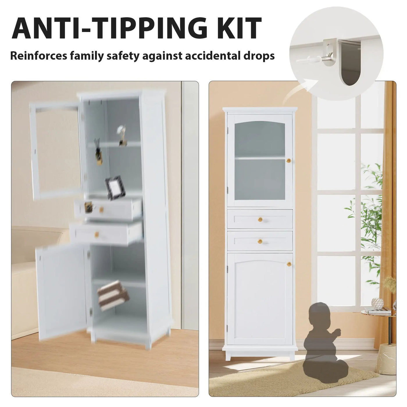 Tall Bathroom Storage Cabinet With Glass Doors, Free-Standing, Two Drawers, And Adjustable Shelves, Board, Painted Perfect For Displaying Your Favorite Items by HouseOfZazla