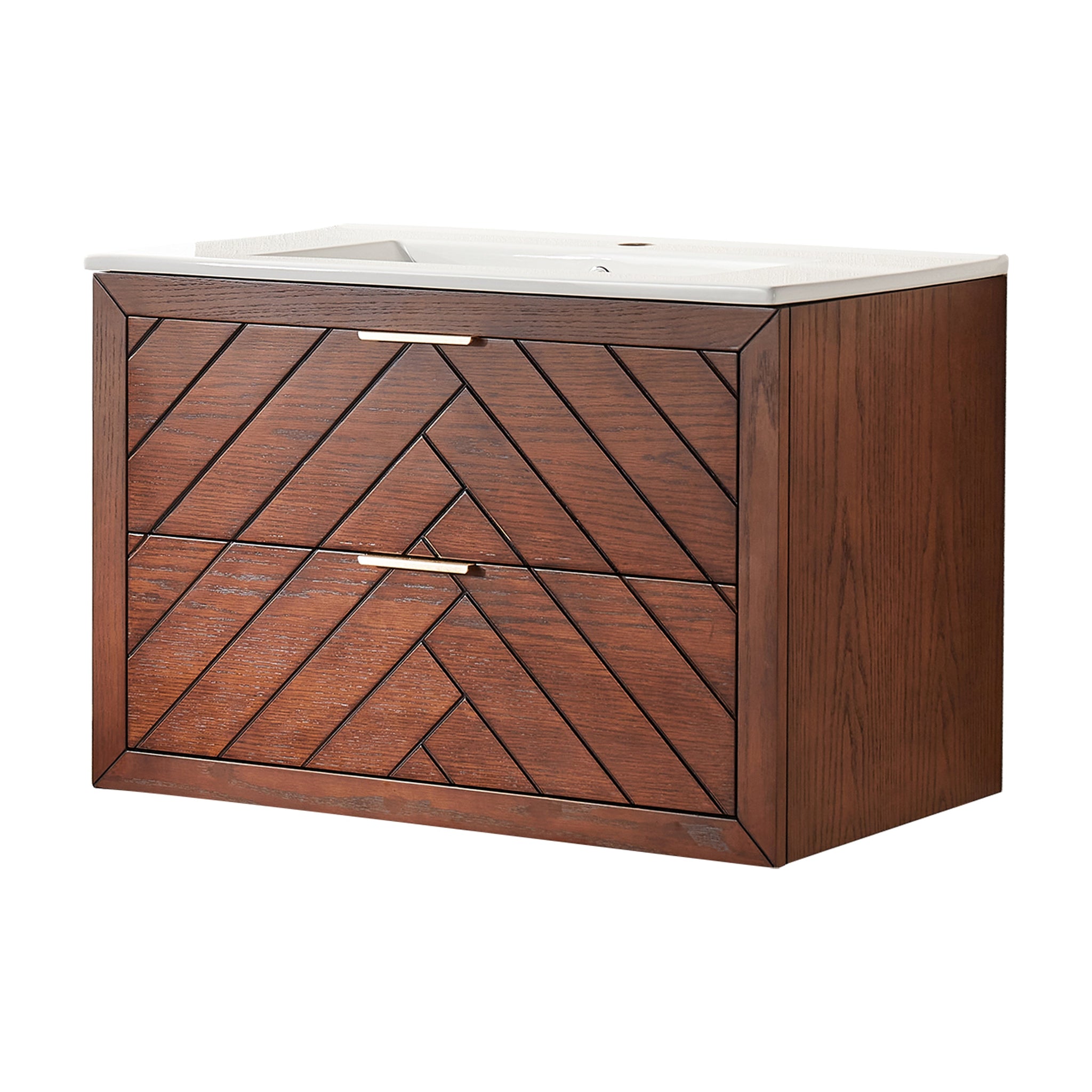 30" Pre-Assembled Wall Mounted & Floating Single Vanity Cabinet with 1-Hole Ceramic Top by HouseOfZazla