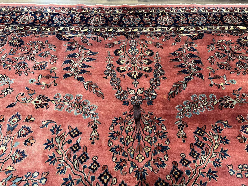 Indo Sarouk Rug 10x14, Vintage Indian Persian Area Rug 10 x 14, Wool Hand-Knotted Oriental Carpet, Red Floral Allover Large Rug, Beautiful by Jewel Rugs