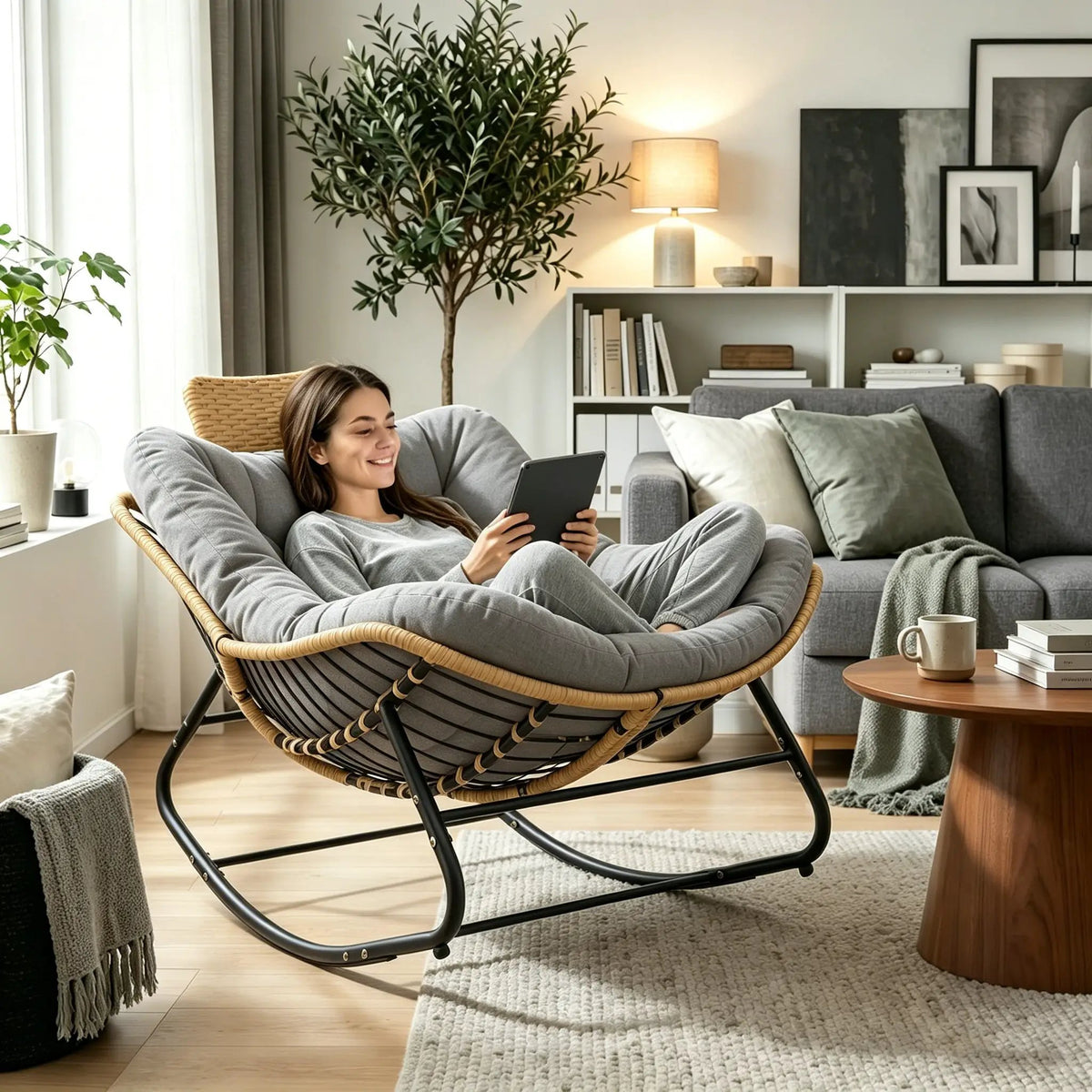 Papasan Rocking Chair - Outdoor & Indoor Oversized Lounge Chair by HouseOfZazla