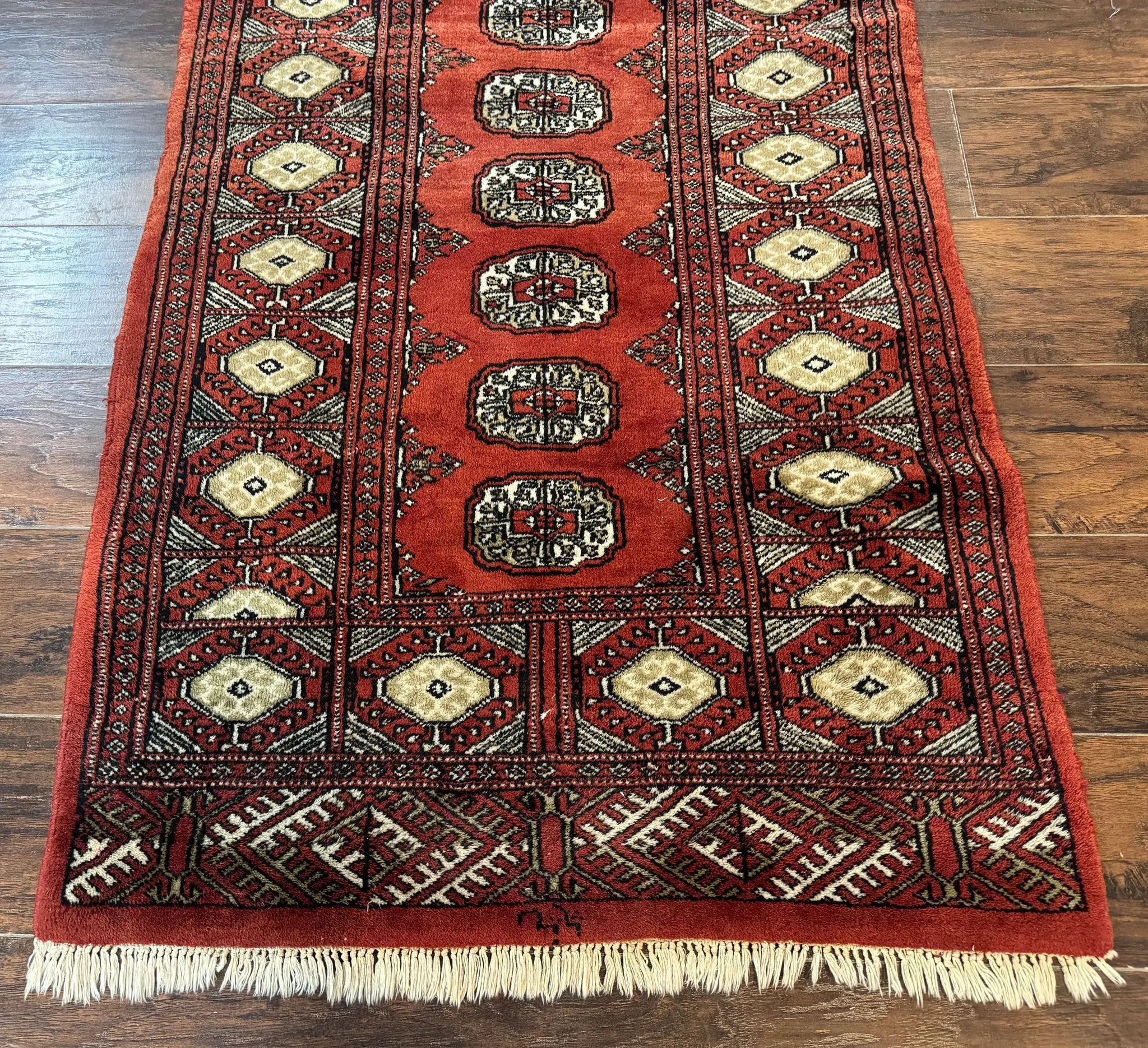 Red Pakistani Turkoman Rug 3x5, Bokhara Design, Vintage, Signed by Jewel Rugs
