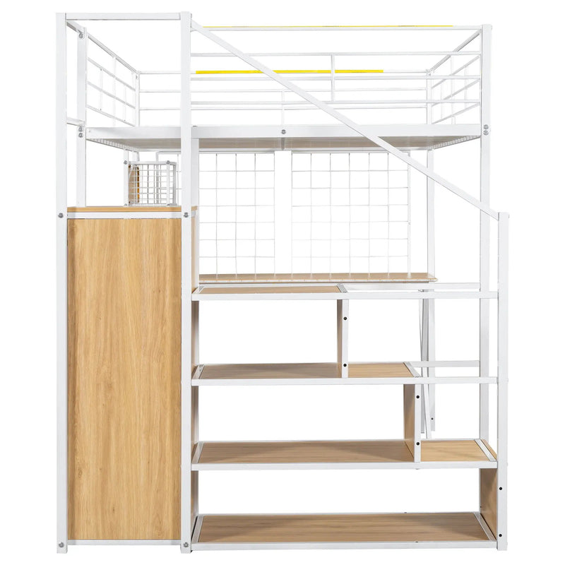 Loft Bed With Built In Work Station, Wardrobe, Storage Staircase And LED