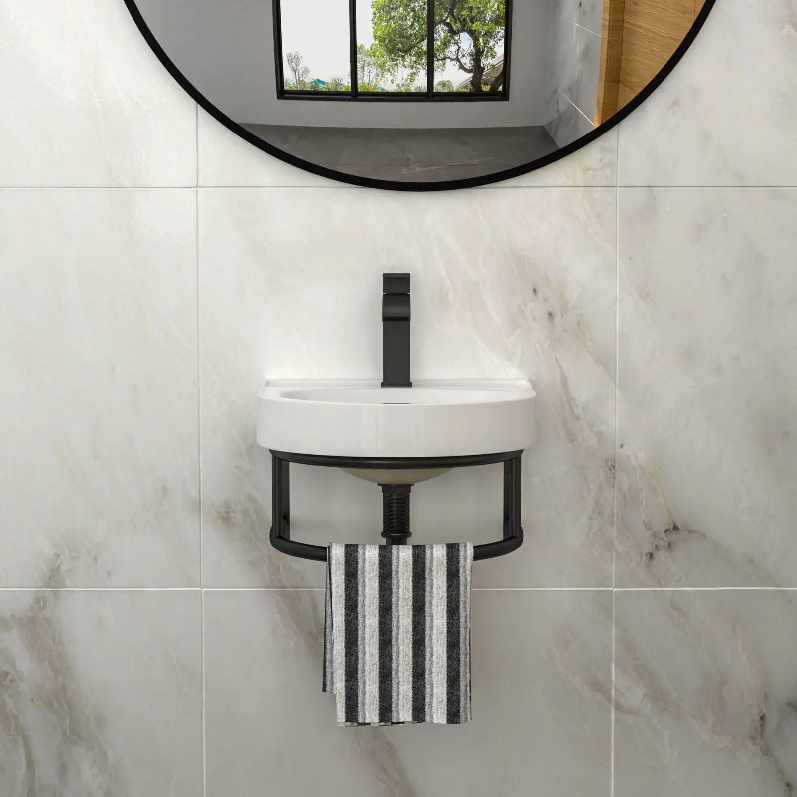 Wall Mounted Bathroom Sink With Towel Bar And Faucet - White / Black by HouseOfZazla