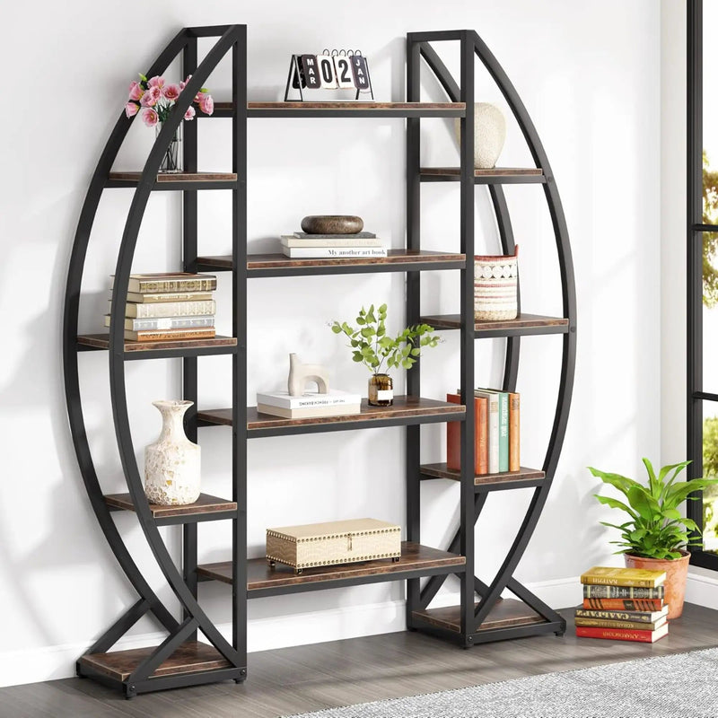 Triple Wide Oval Etagere Bookcase With Shelves For Living Room by HouseOfZazla