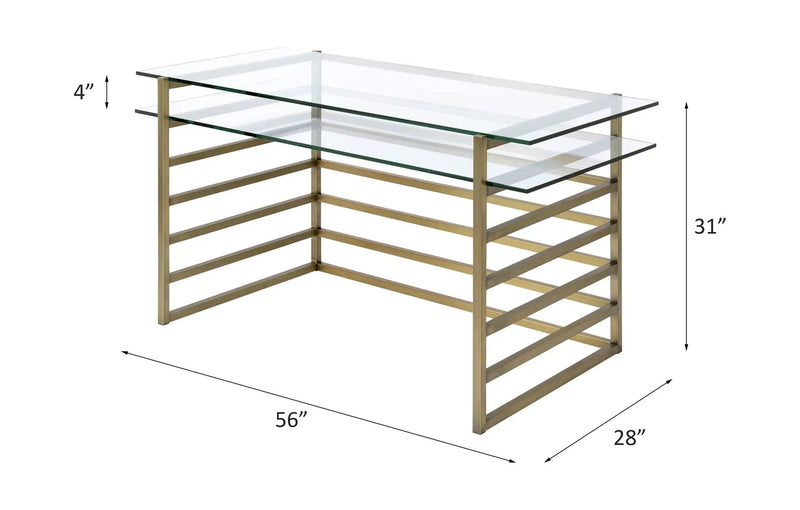 Shona - Writing Desk - Clear Glass Top & Antique Gold by Unique Piece Furniture