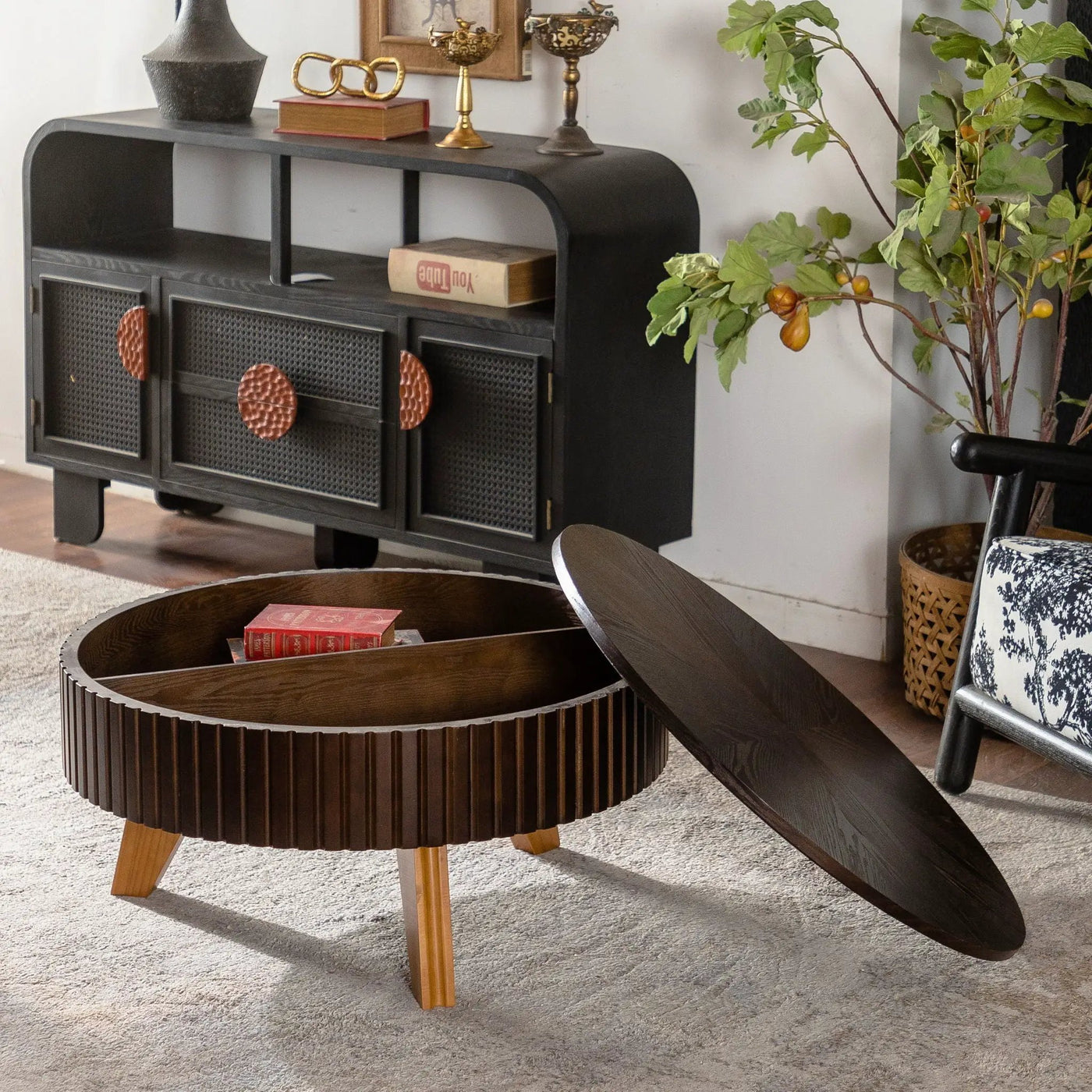 Round Retro Coffee With Solid Wood Legs by Unique Piece Furniture