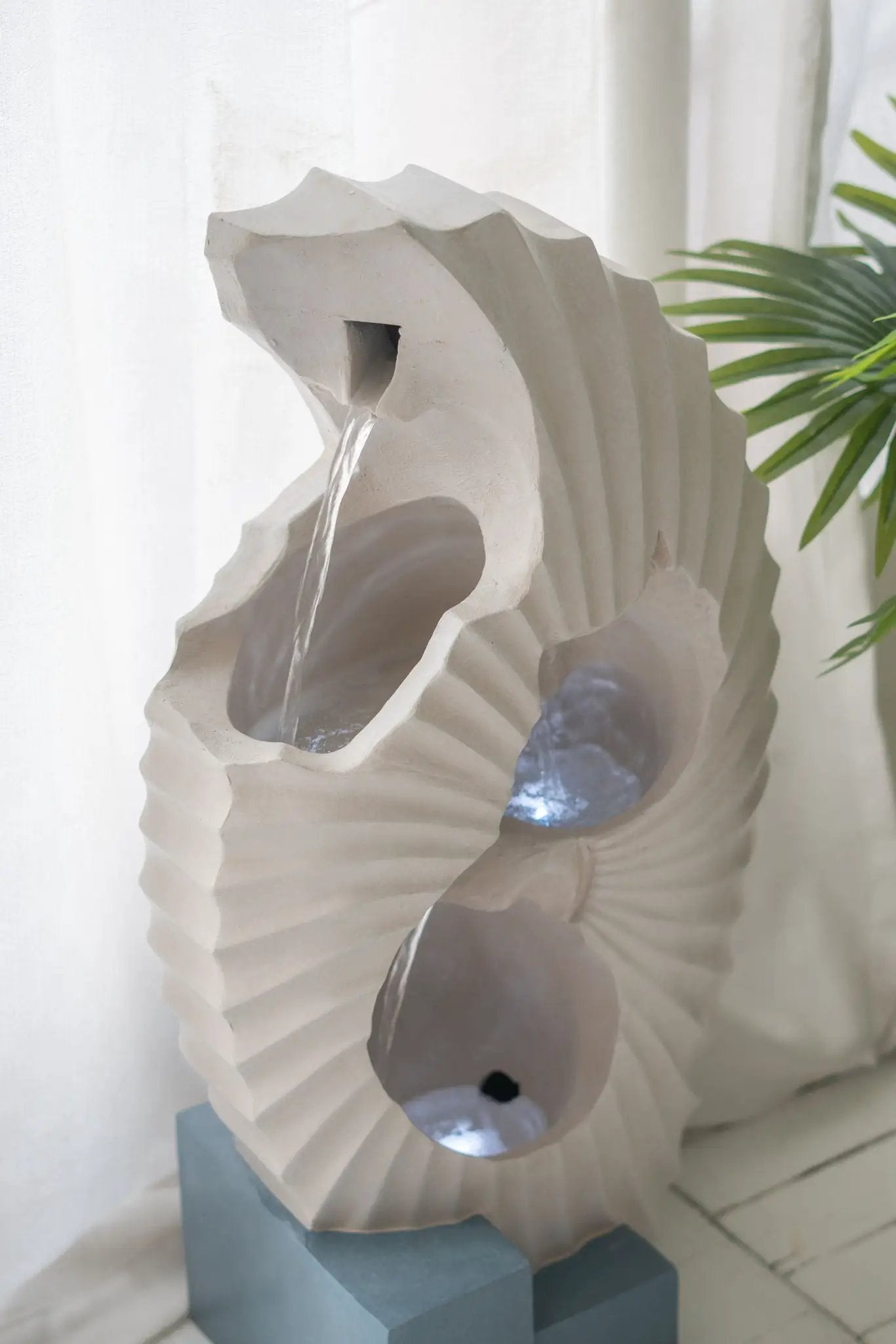 Abstract Water Fountain With Base With Light, For Indoor And Outdoor - White / Blue by Unique Piece Furniture