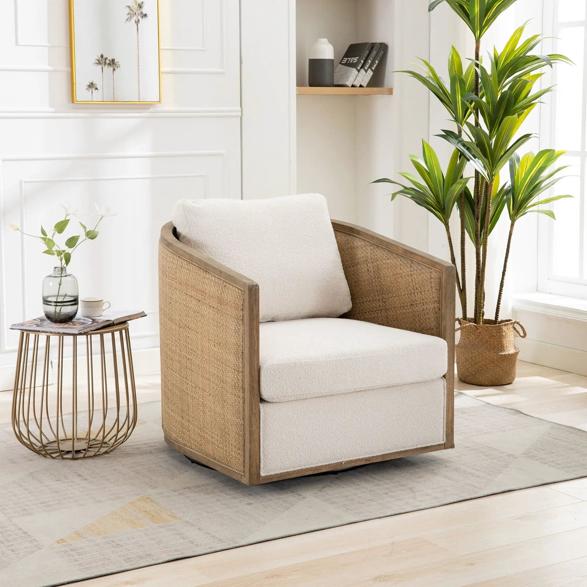 Barrel, Comfy Round Accent Sofa Chair With 360 Degree Swivel, Leisure Arm by Unique Piece Furniture