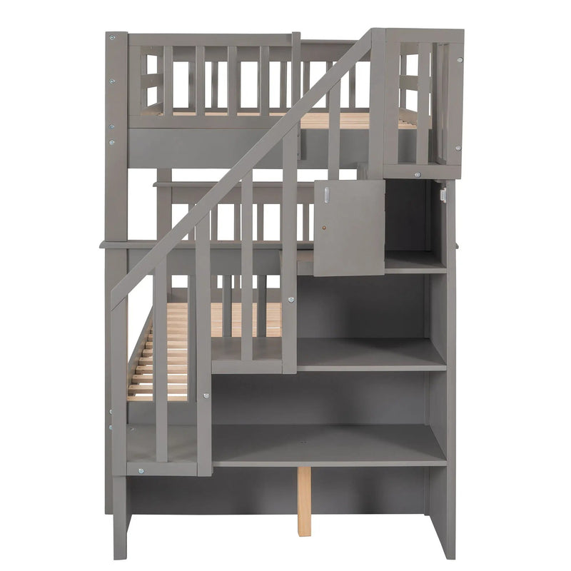 Stairway Bunk Bed With Storage And Guard Rail For Bedroom by HouseOfZazla