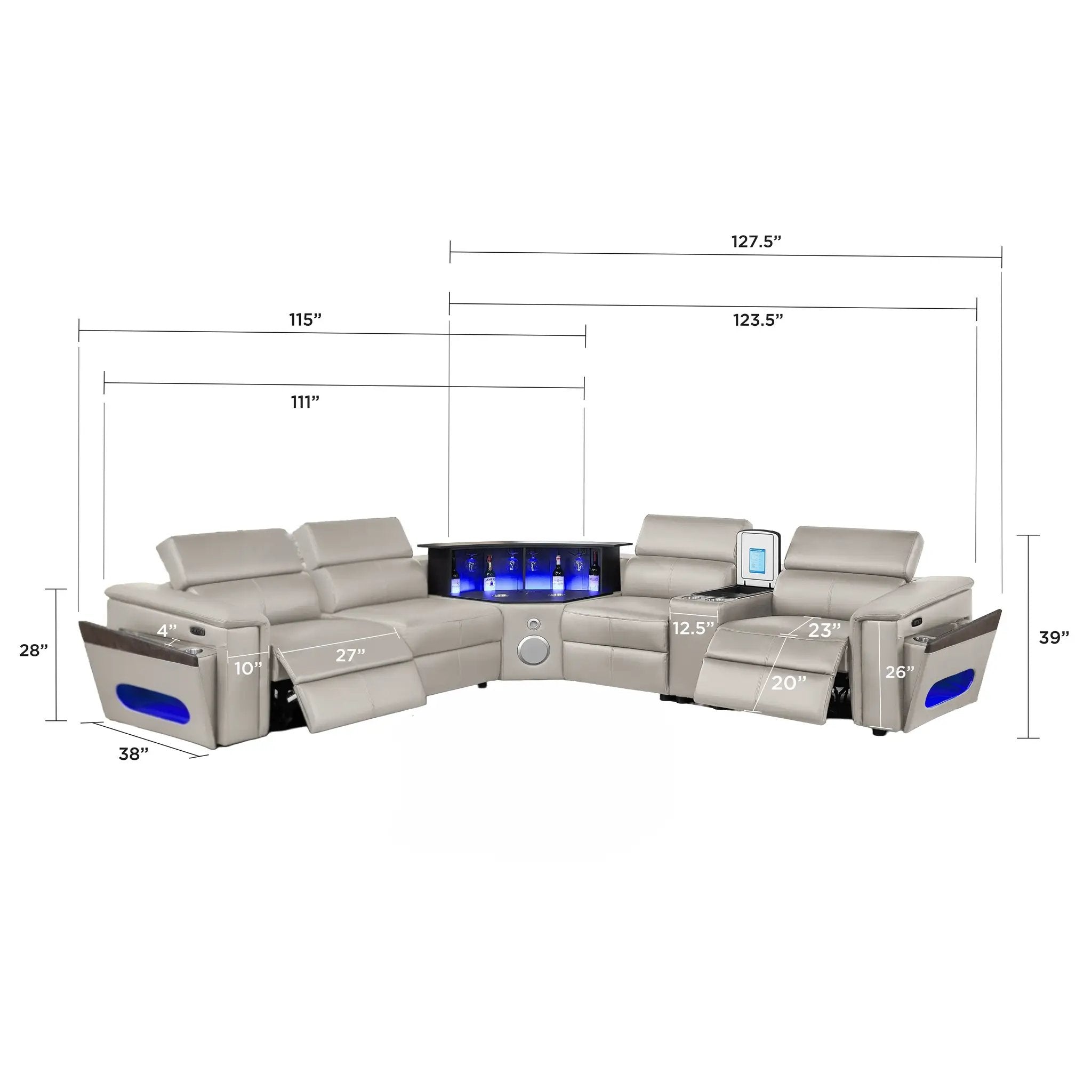 Nova Modern Style Sectional with Console, Wedge, and Bluetooth by HouseOfZazla