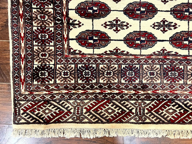 Pakistani Bokhara Rug 4x6, Turkoman Carpet, Vintage Handmade Wool Rug, Ivory by Jewel Rugs