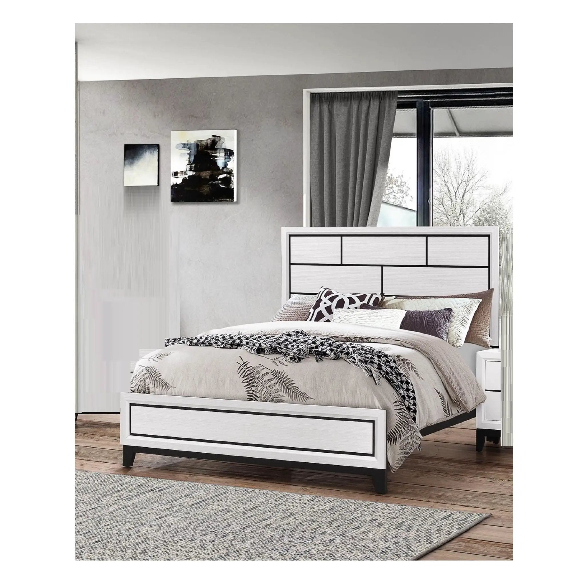 Contemporary Low Profile Bed With Geometric Headboard by Unique Piece Furniture