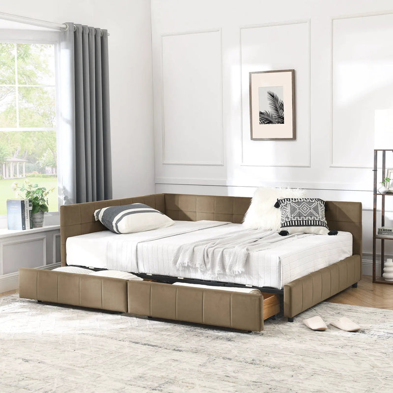 Mid-Century Storage Upholstered Tufted Bed Frame With Backrest And Armrests by Unique Piece Furniture