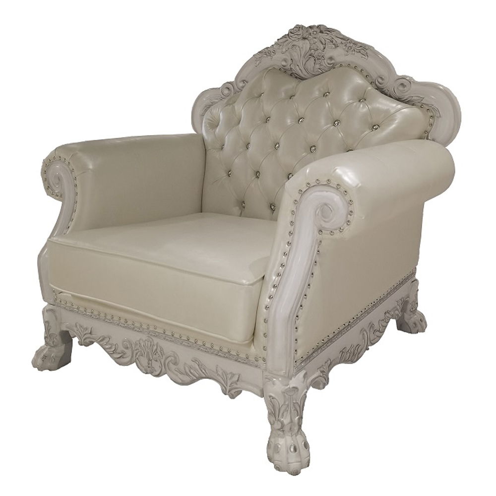 Dresden - Chair With 2 Pillows - Synthetic Leather & Bone White by Unique Piece Furniture