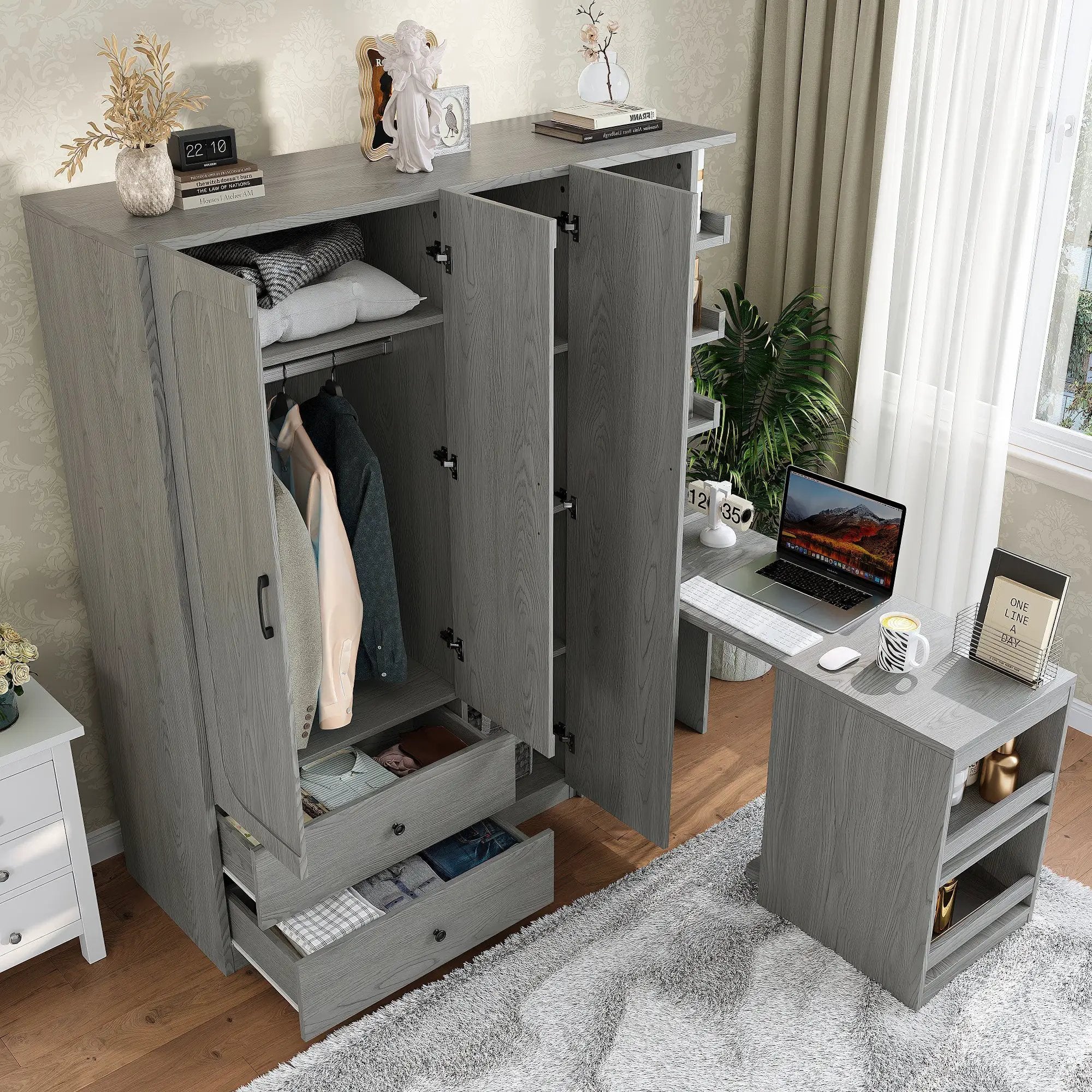 Multifunctional Wardrobe with 2 Doors and Convertible Desk by HouseOfZazla