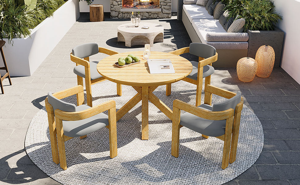5-Piece Outdoor Acacia Wood Round Dining Set by HouseOfZazla