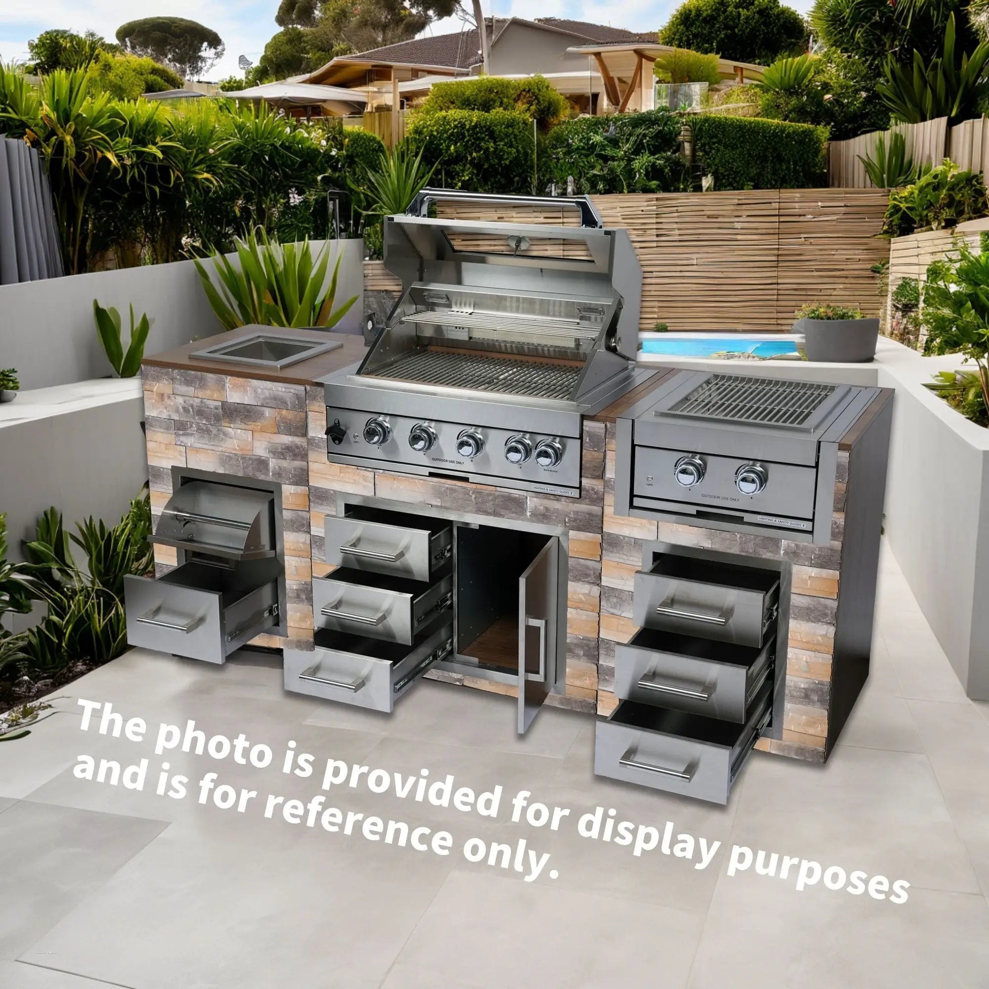 Built-In Outdoor Kitchen LPG Gas Grill 60000 Btu, Drop-In Ice Box With BBQ Tool Set - Silver by HouseOfZazla