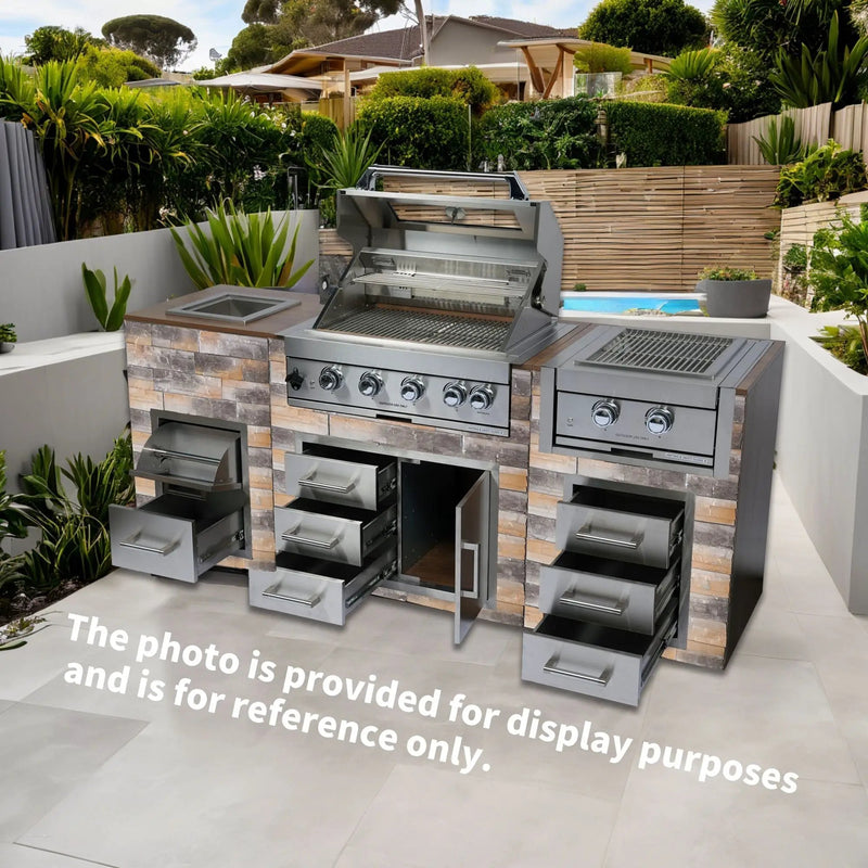 Built-In Outdoor Kitchen LPG Gas Grill 60000 Btu, Drop-In Ice Box With BBQ Tool Set - Silver by HouseOfZazla